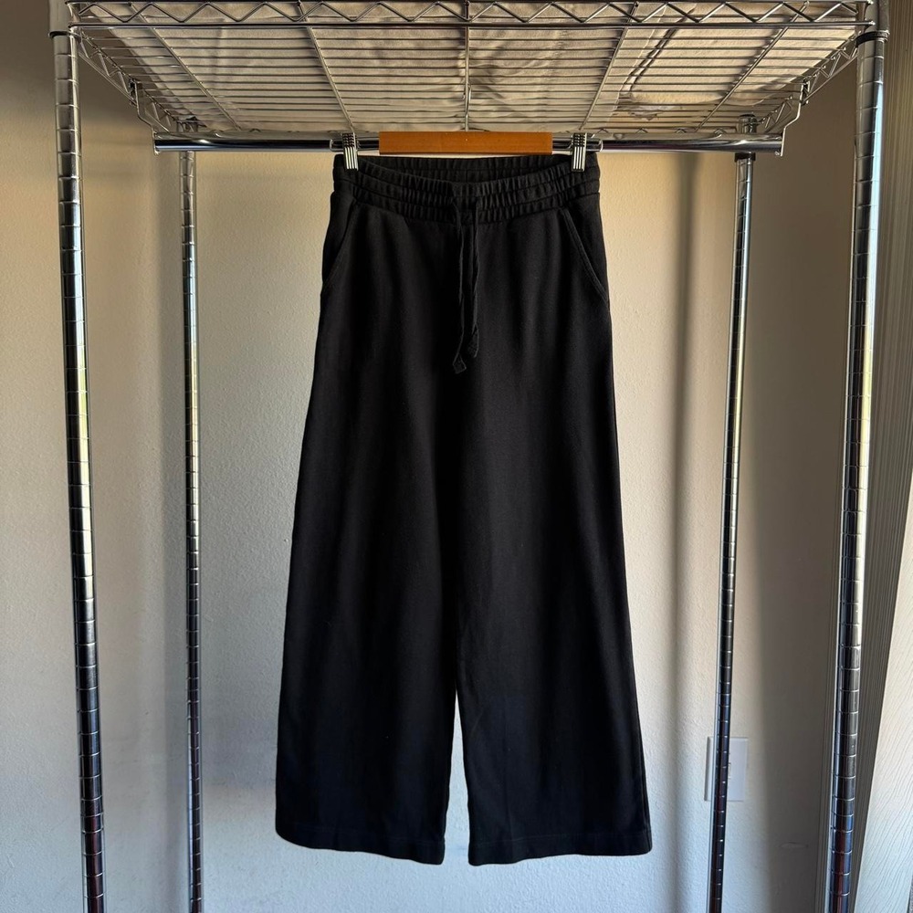 Caslon Womens Wide Leg Sweatpants Black Drawstring Cropped Culotte Lounge Pants